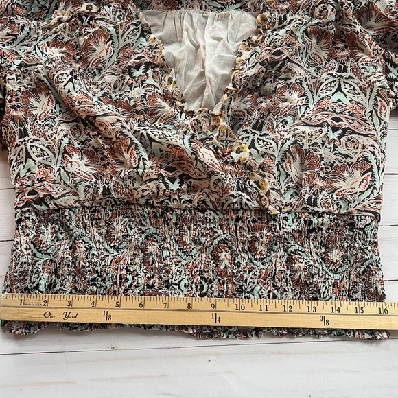 Anthropologie Flounce Ruffle Faux Wrap Blouse V- Neck Long Sleeve Women's Size L - Picture 5 of 10